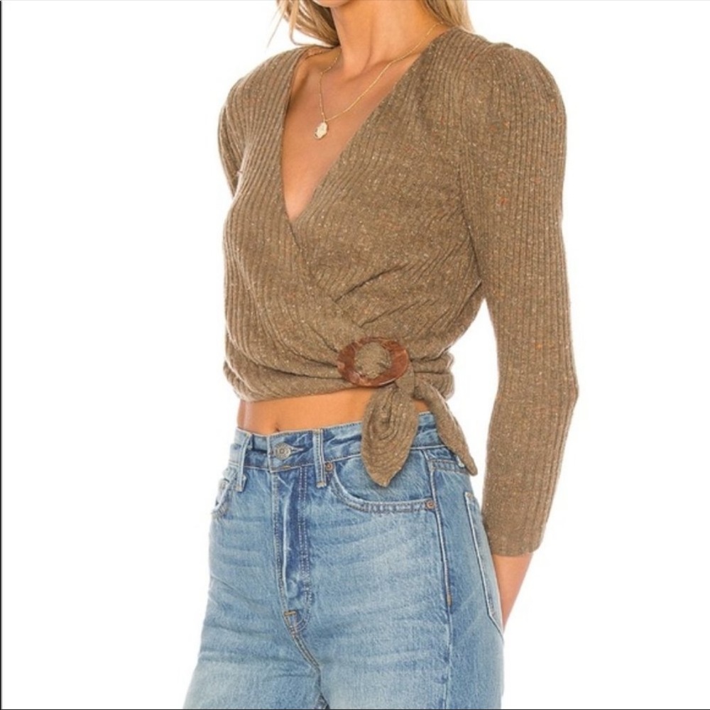 Majorelle brown ribbed wrap sweater buckle closure